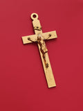 Croix catholique ancienne dorée, crucifix mural, Christ INRI, décoration religie