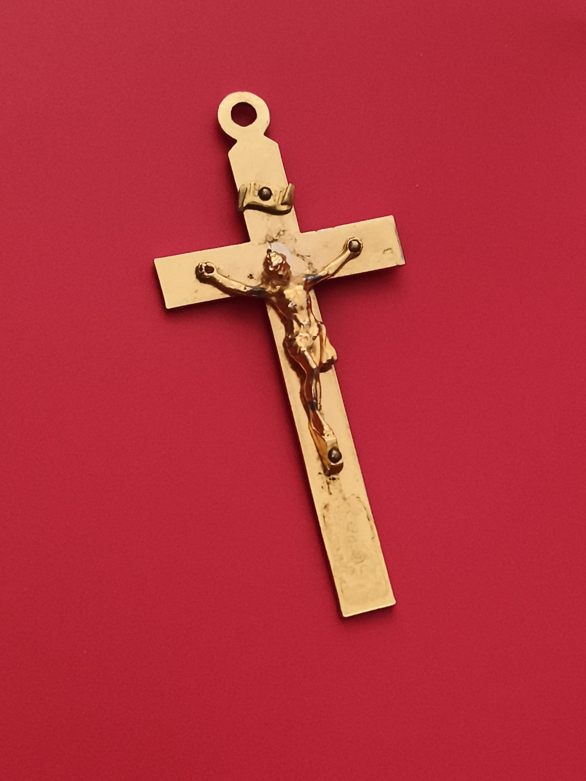 Croix catholique ancienne dorée, crucifix mural, Christ INRI, décoration religie