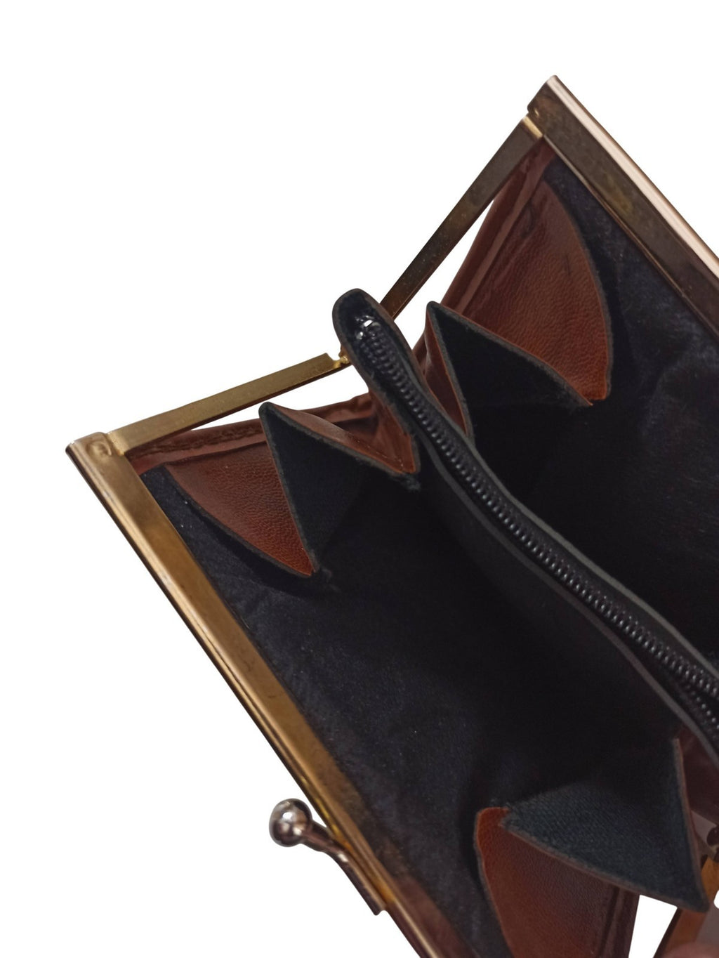 Porte-monnaie vintage cuir marron fermoir métal rétro ancien accessoire