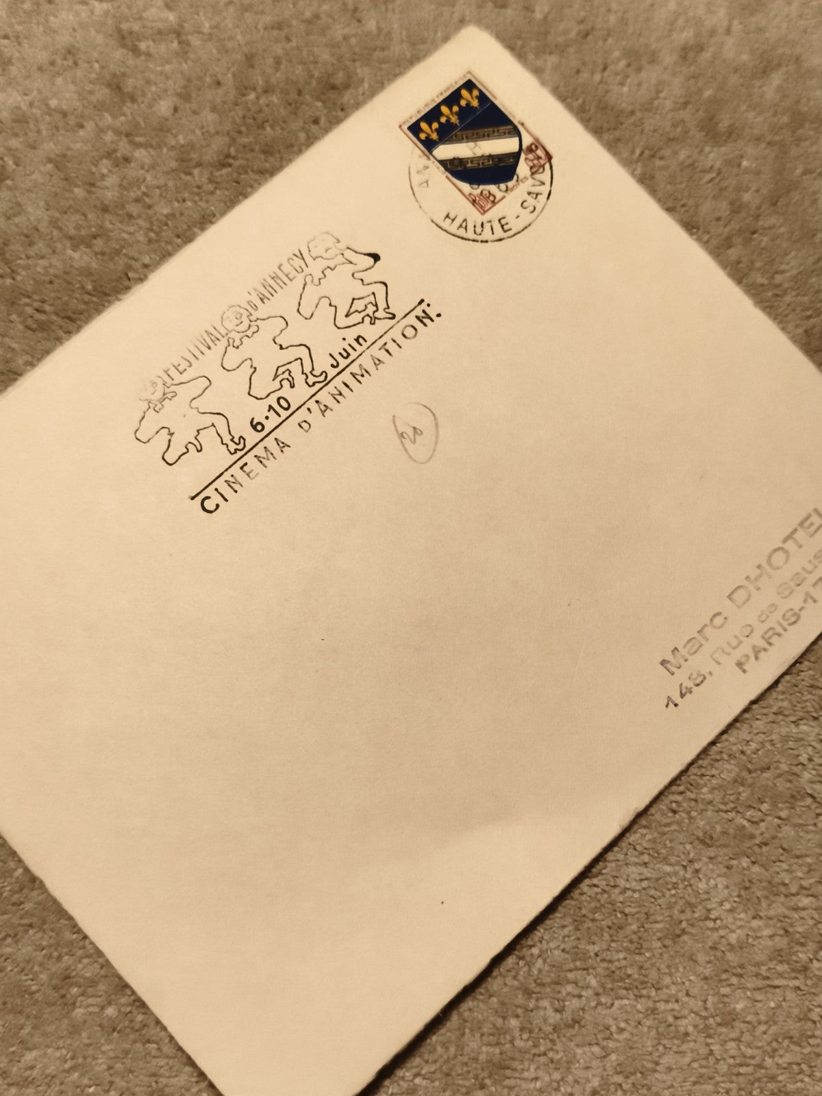 Lettre Festival Annecy cinéma animation oblitération Haute Savoie philatélie (Re