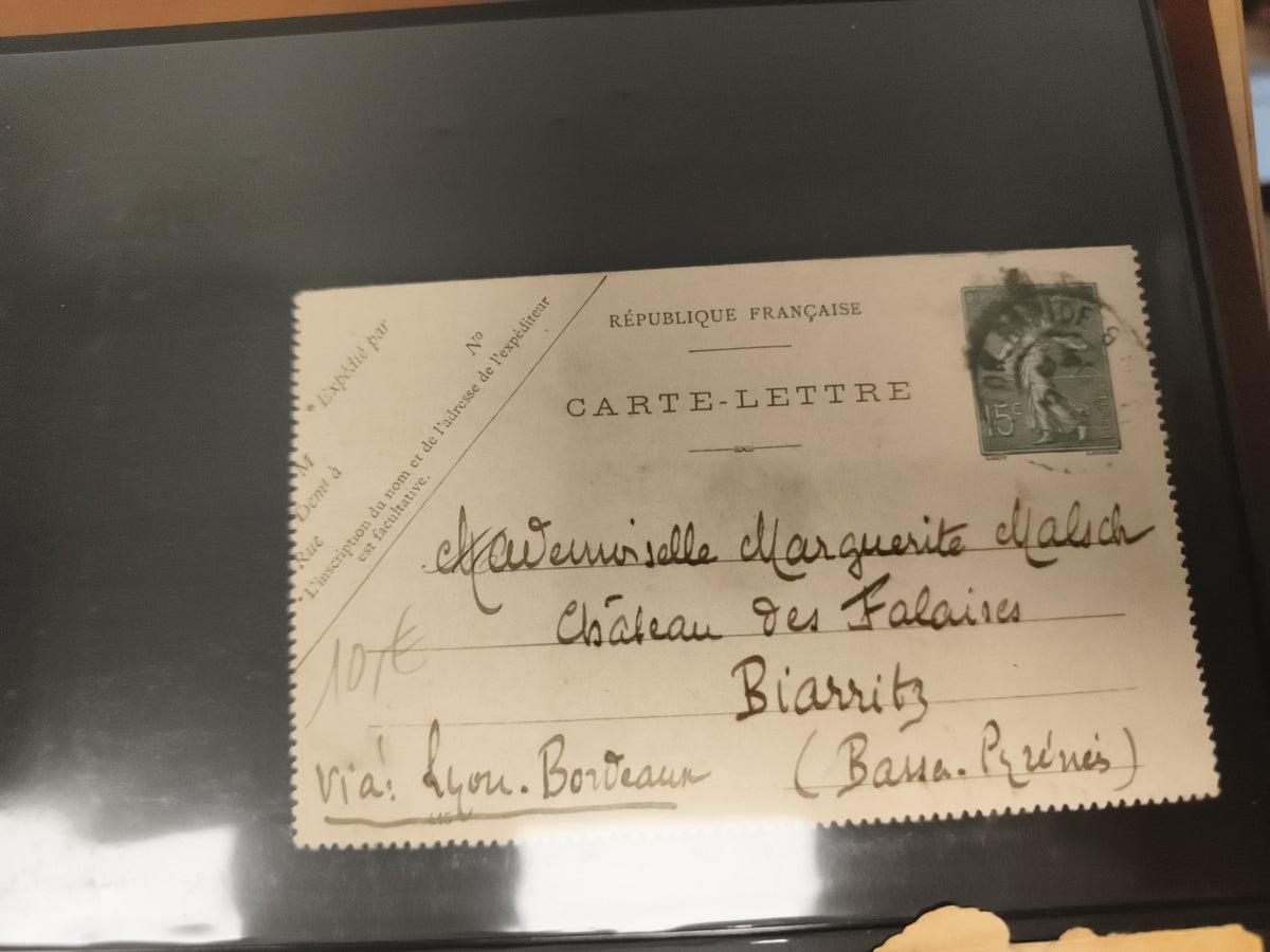 Carte-lettre philatélie France 15c Semeuse, affranchie, Biarritz