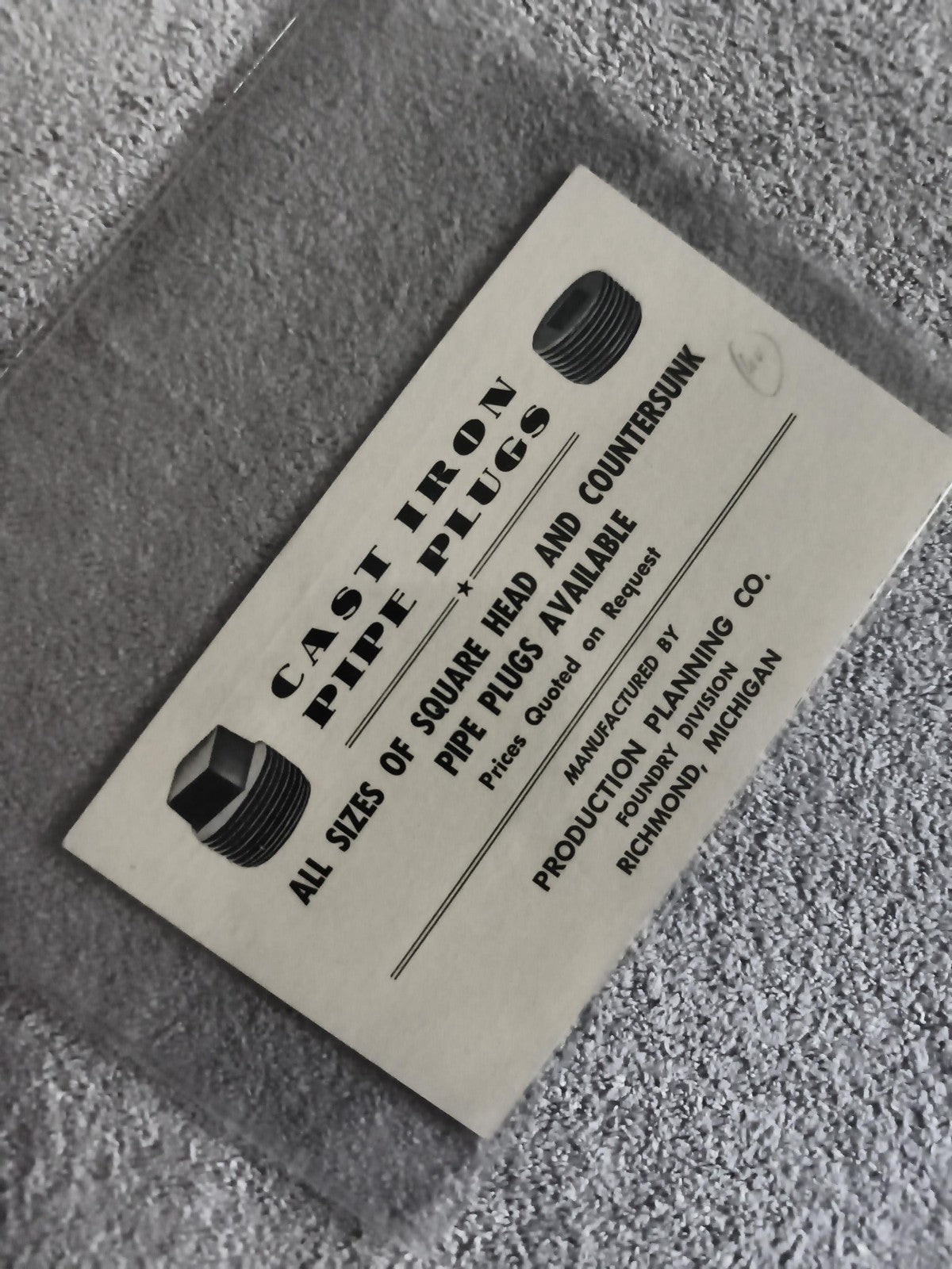 Carte publicitaire industrielle Cast Iron Pipe Plugs Production Planning Co (Ref