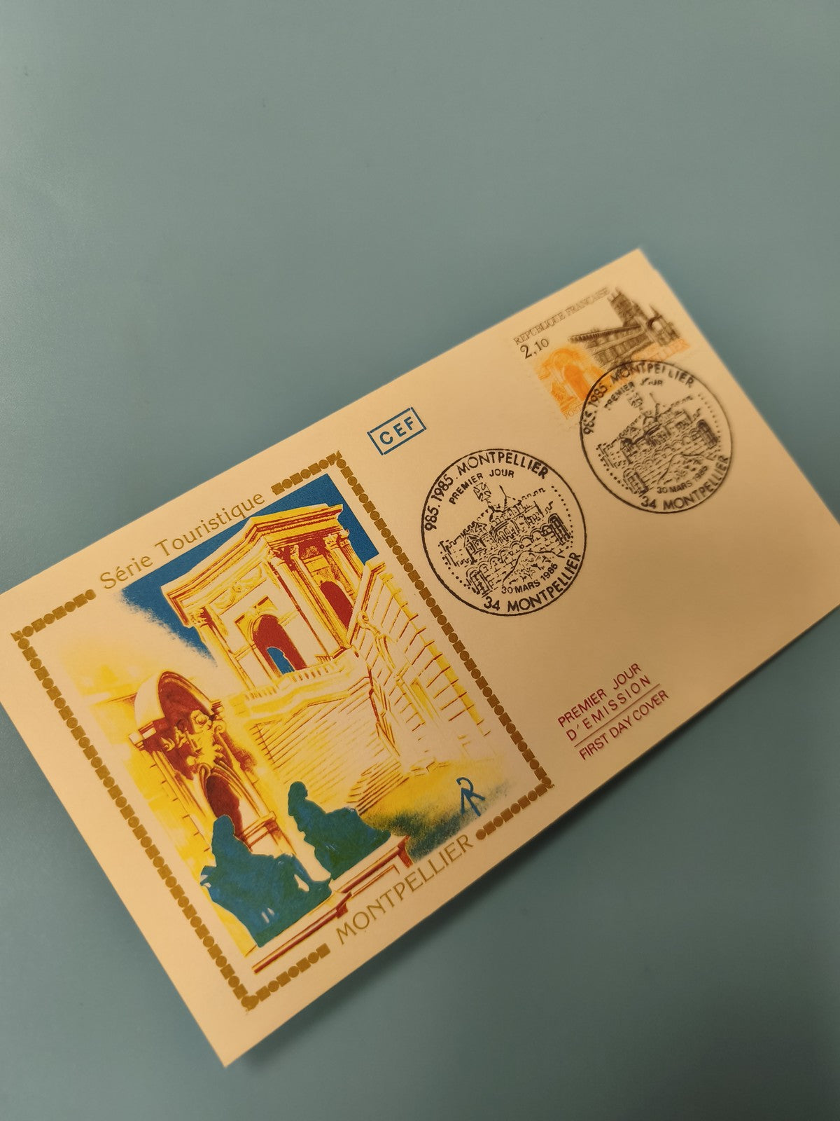Enveloppe FDC Premier Jour Montpellier Série Touristique illustration colorée