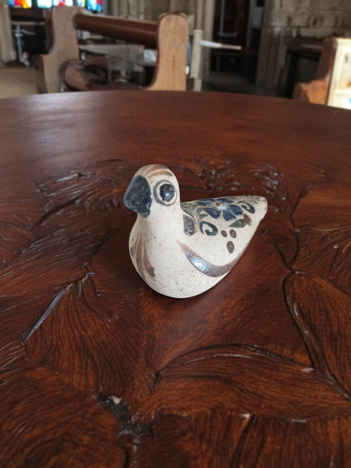 Figurine oiseau en céramique peinte main vintage Mexique folk art déco