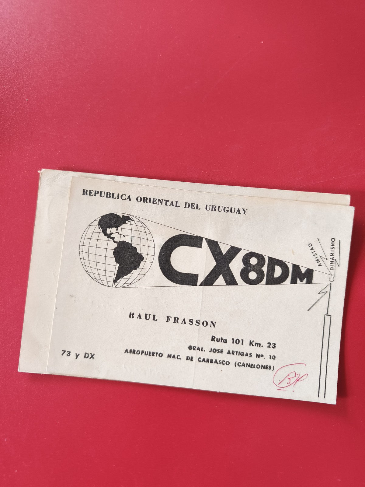 Carte radio CX8DM Uruguay QSL papier radioamateur Raul Frasson DX