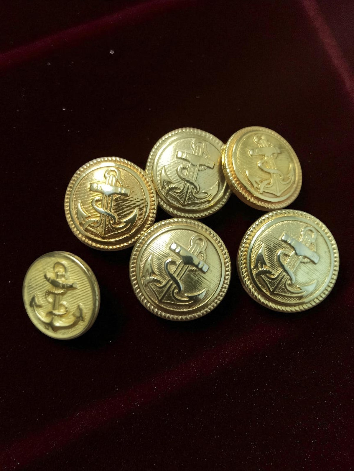Boutons de marine anciens dorés, vintage, lot 6, ancre relief rétro uniforme