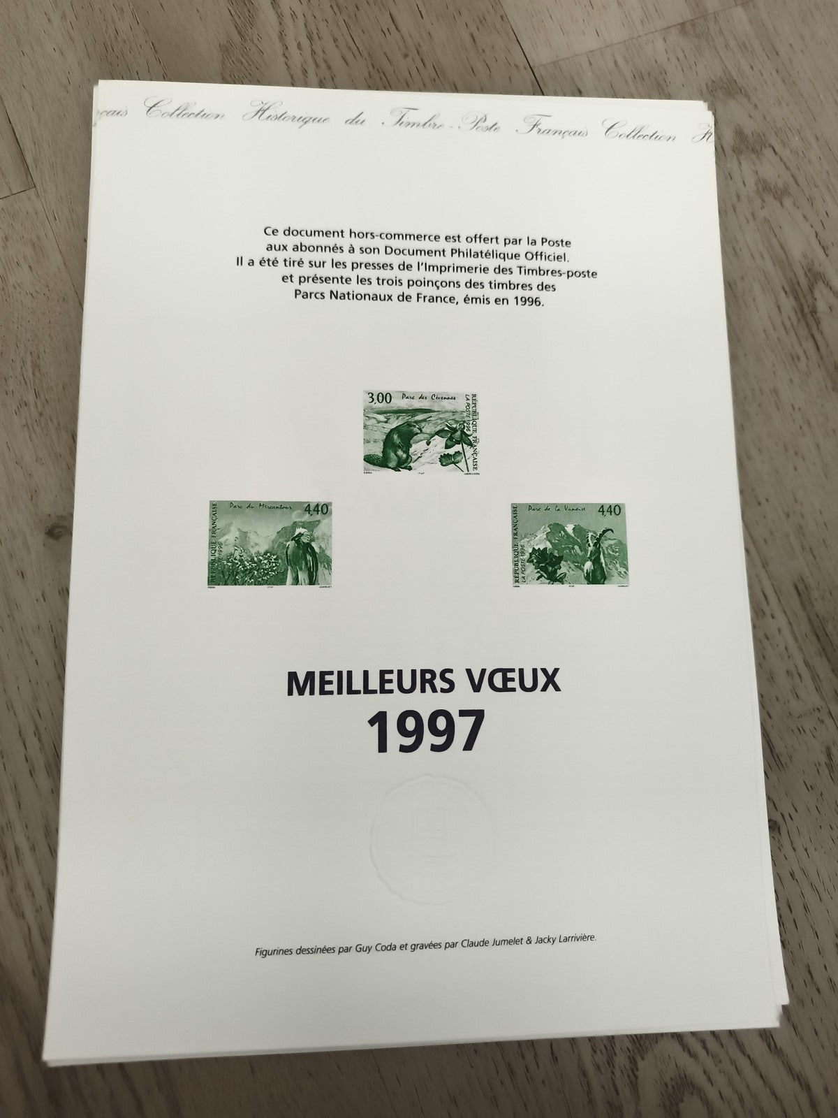 Document philatélique France 1997 Parcs Nationaux timbres vœux La Poste