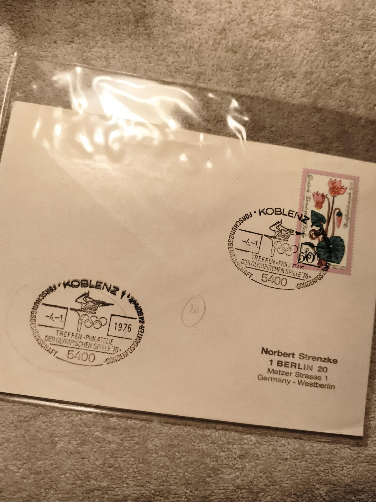 Lettre premier jour Koblenz 1976 JO timbre fleur Allemagne philatélie (Ref 11)