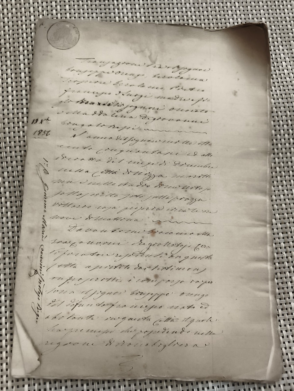 Ancien document manuscrit 19e siècle, papier filigrané, écriture cursive