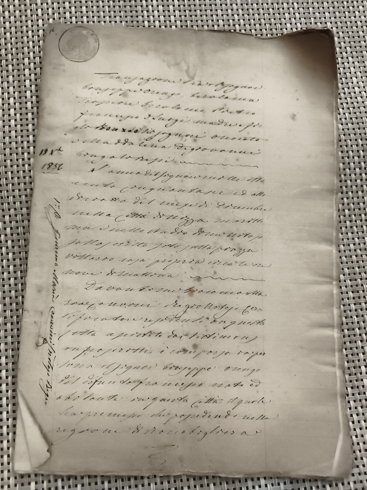 Ancien document manuscrit 19e siècle, papier filigrané, écriture cursive