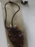 Collier vintage chaîne bronze perles mauves deadstock bijou rétro ancien