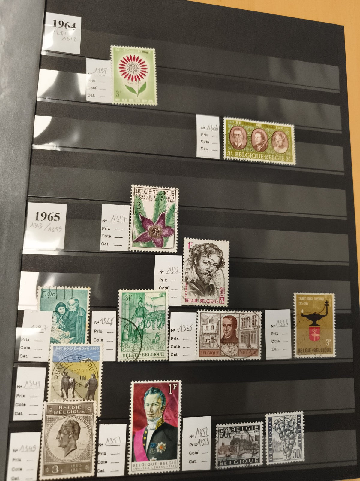 Timbres Belgique 1964-1965, fleurs, portraits, Europa, séries commémoratives phi