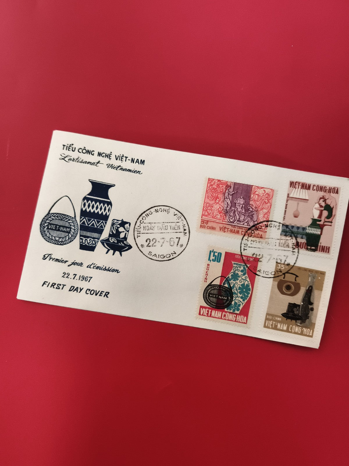 Enveloppe FDC Vietnam 1967 artisanat timbres oblitérés premier jour