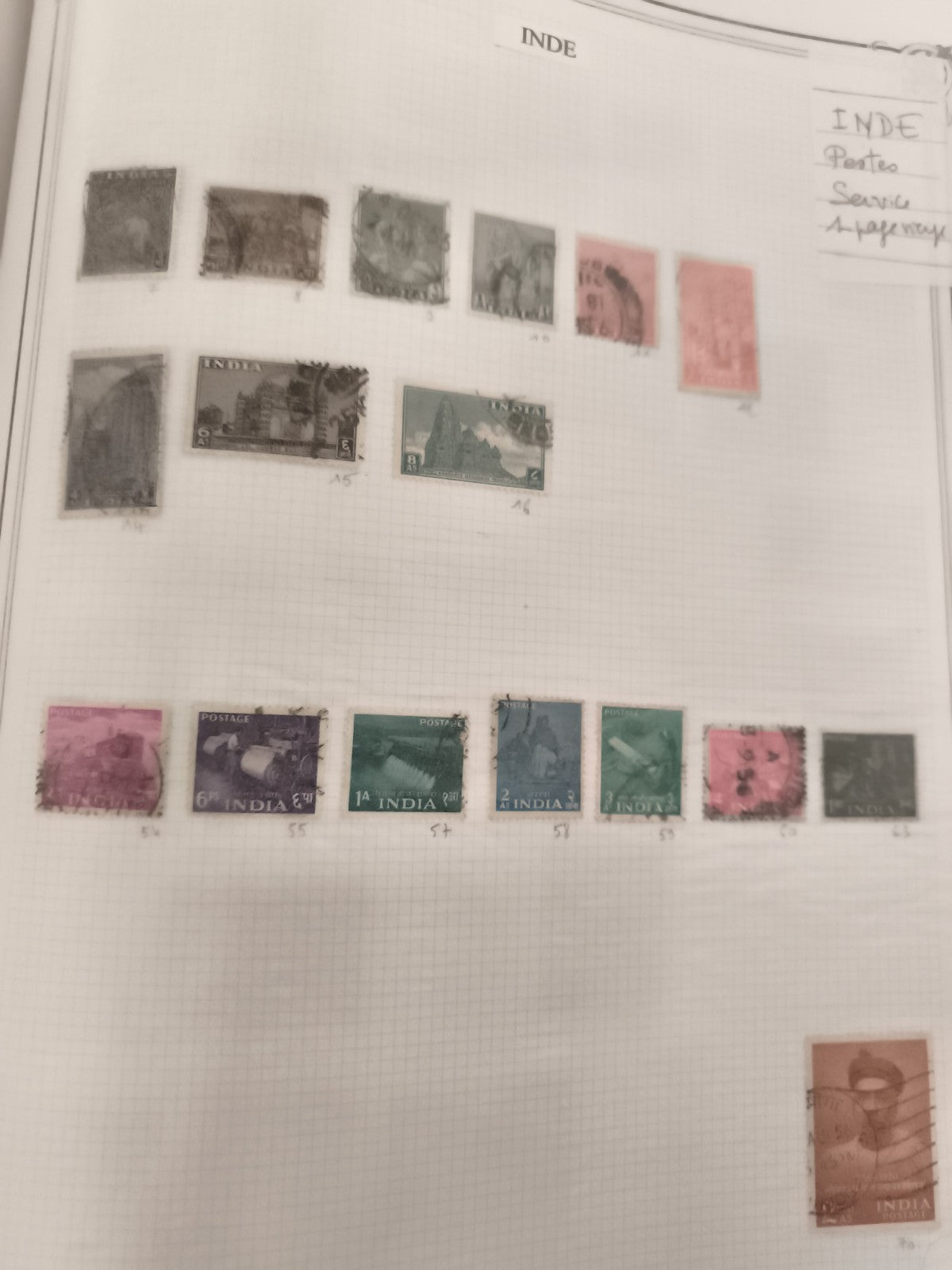 Timbres Inde anciens oblitérés x15 – Postage Service – Philatélie Inde