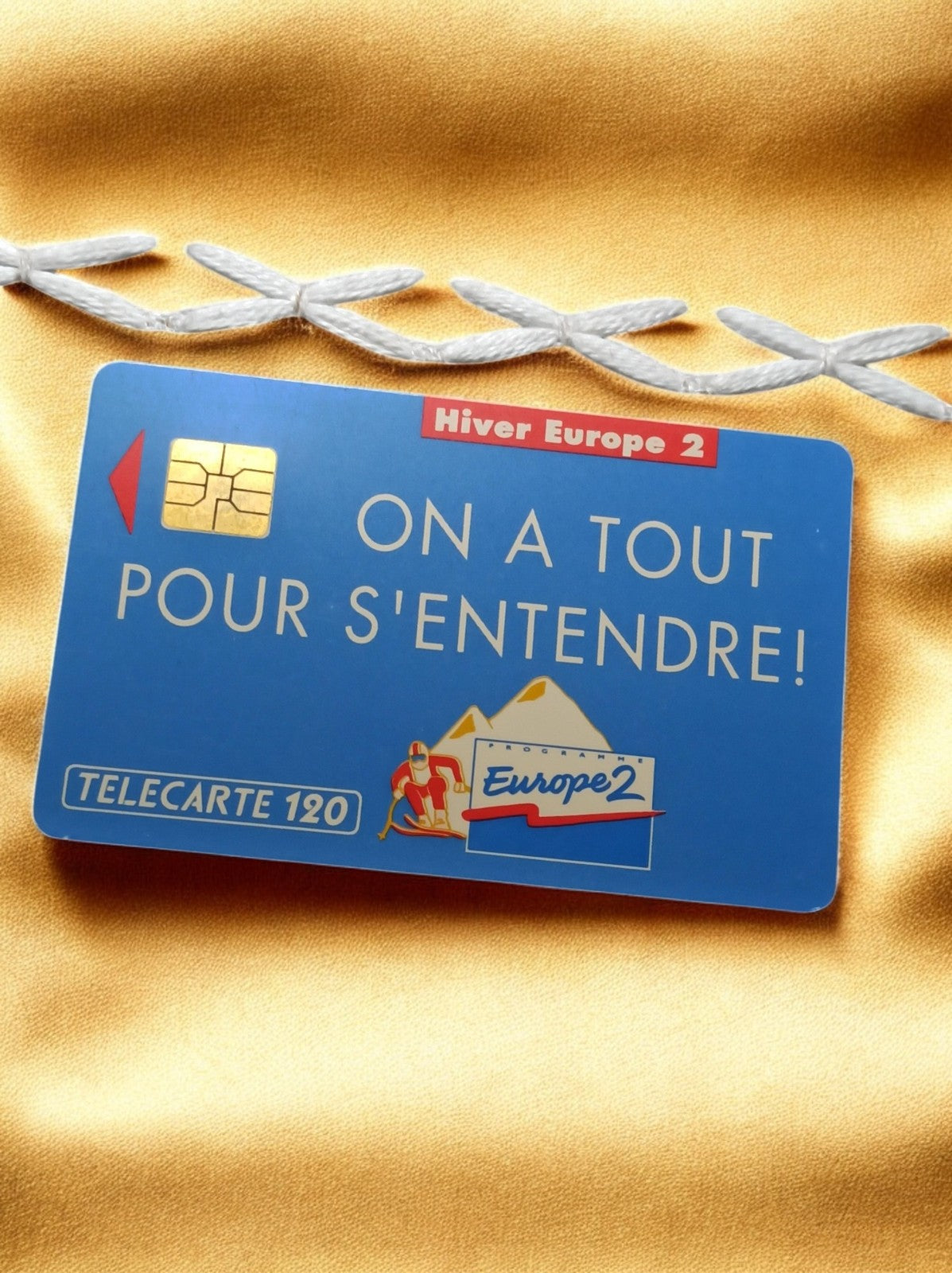 Télécarte vintage Europe 2 Hiver 120 unités ski bleu collection rare