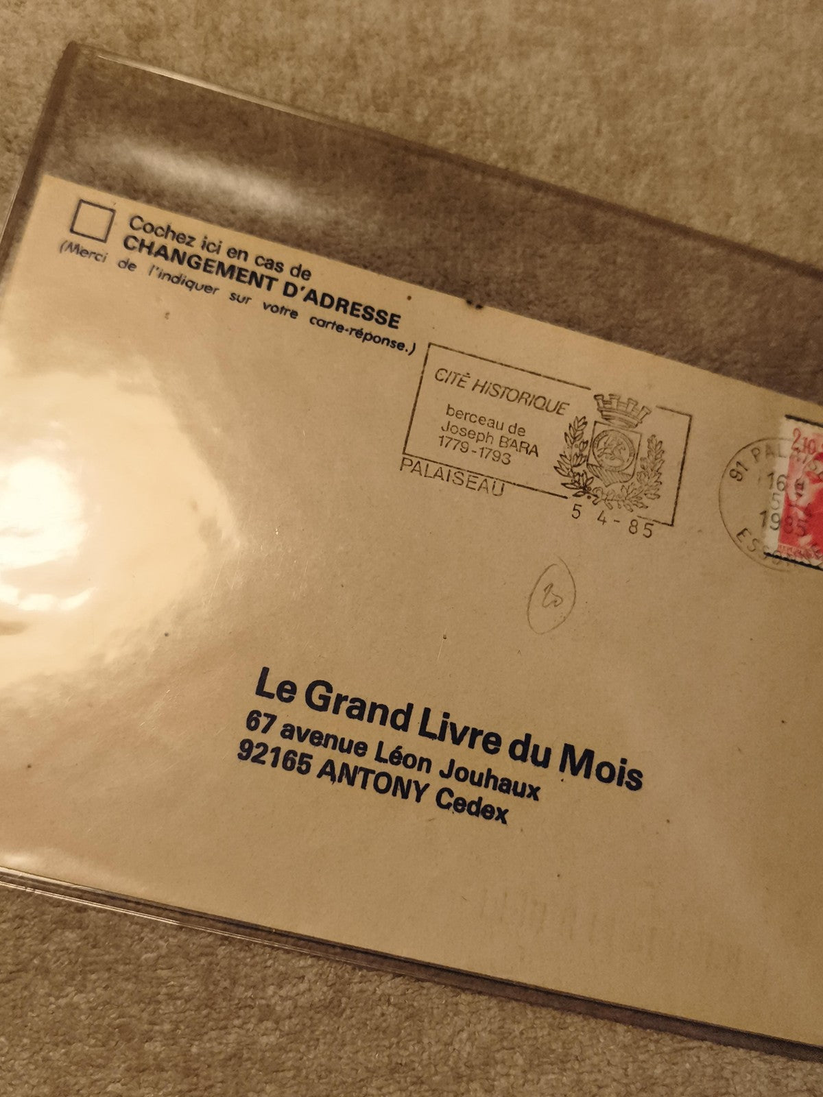Lettre oblitérée Le Grand Livre du Mois Palaiseau timbre France philatélie