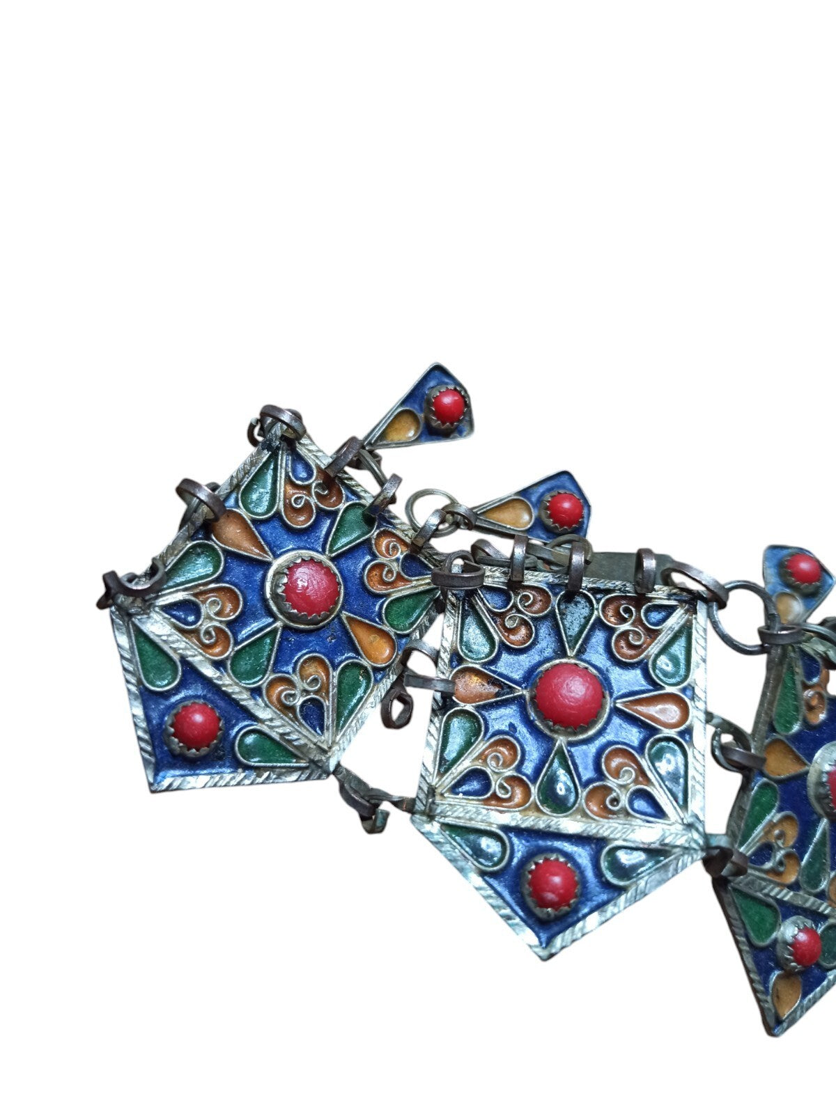 Diadème ancien kabyle berbère émaillé métal, bijou traditionnel vintage