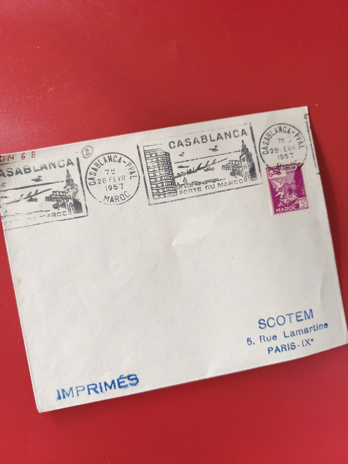 Enveloppe philatélie timbre Maroc 1957 oblitérée Casablanca imprimés