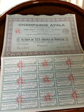Action ancienne Champagne Ayala 125 francs porteur vintage papier années 1930