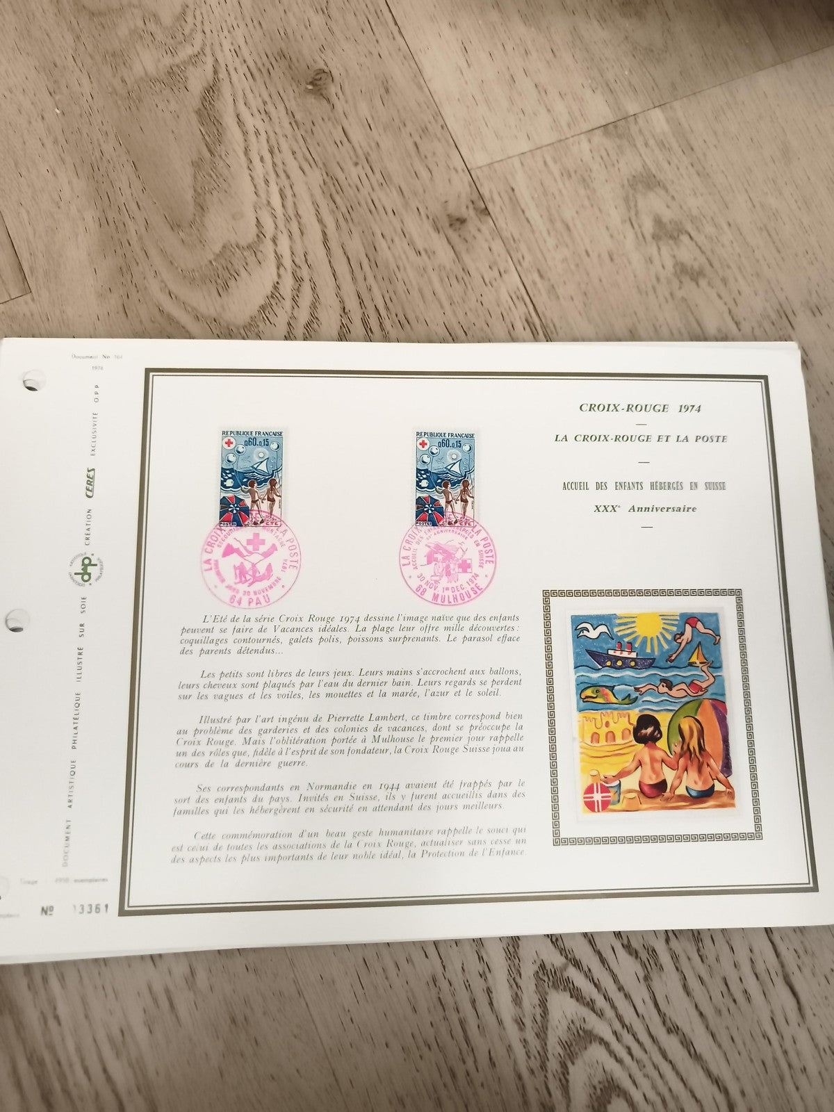 Feuillet timbres Croix-Rouge 1974 France, Pierrette Lambert, oblitérés, philatél