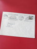 Enveloppe philatélie oblitérée, timbre et cachets visibles, écriture bleue
