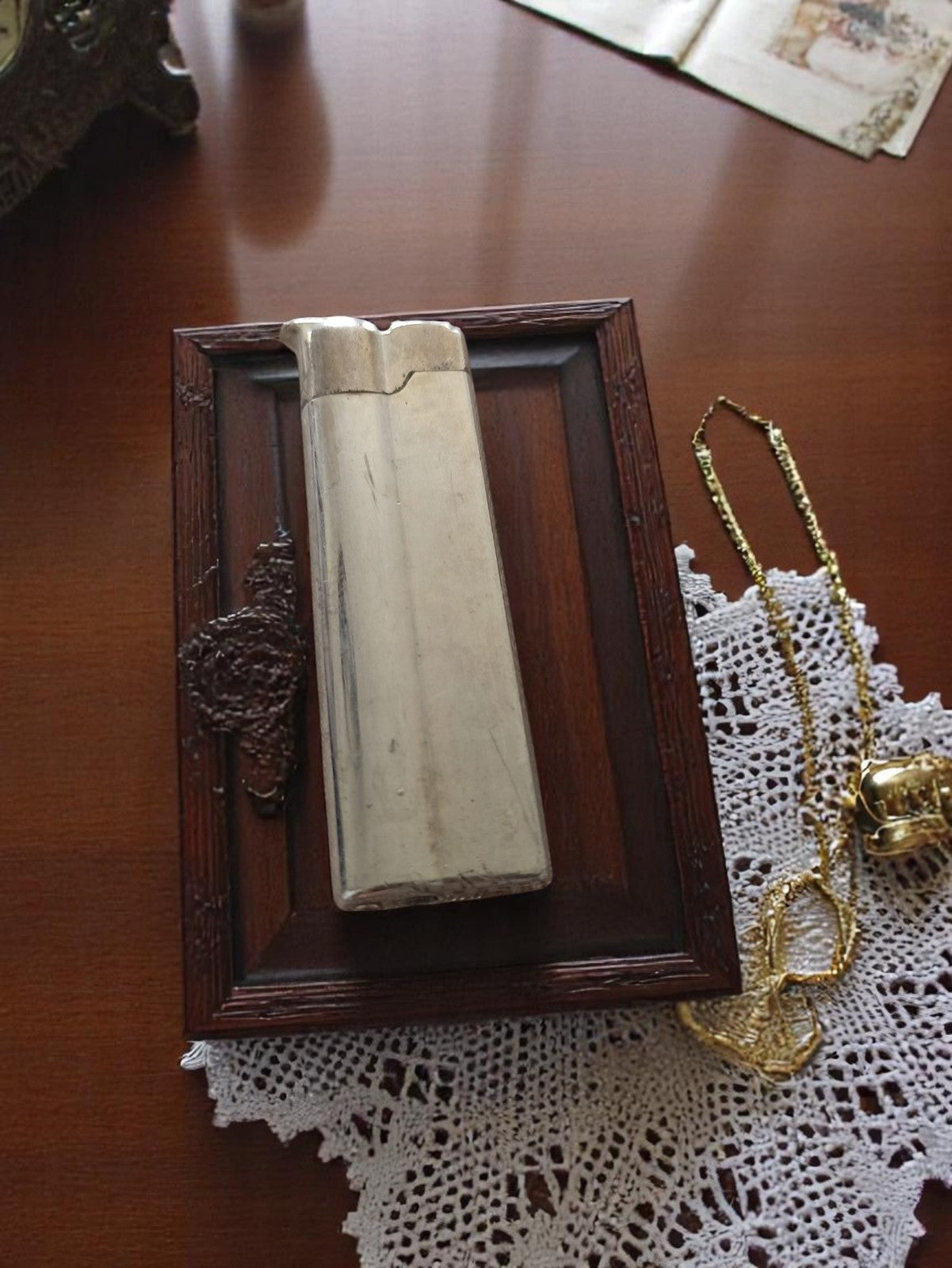 Briquet vintage ancien rectangulaire métal argenté à rénover, collection, déco r