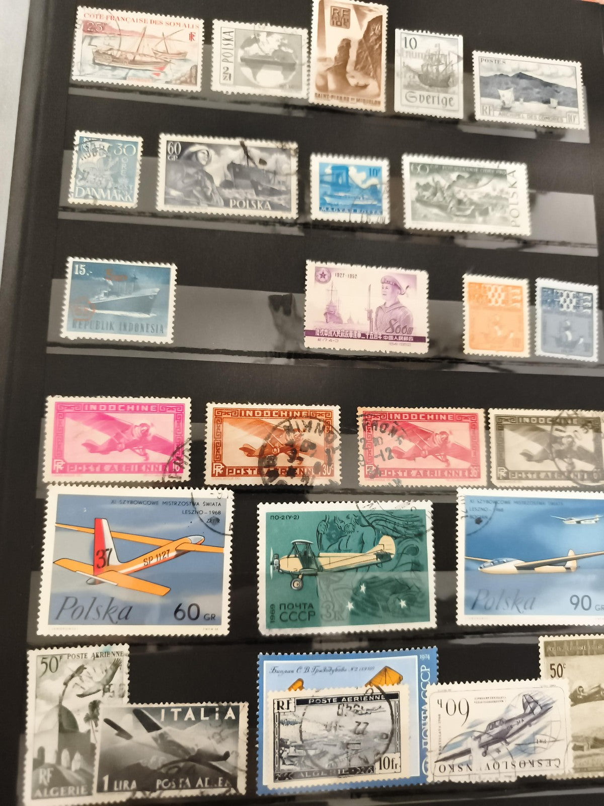 Timbres poste avion aviation lot thématique monde, oblitérés, philatélie