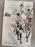 CPA illustrée Les Premières Armes de parrain dessin cavaliers chevaux