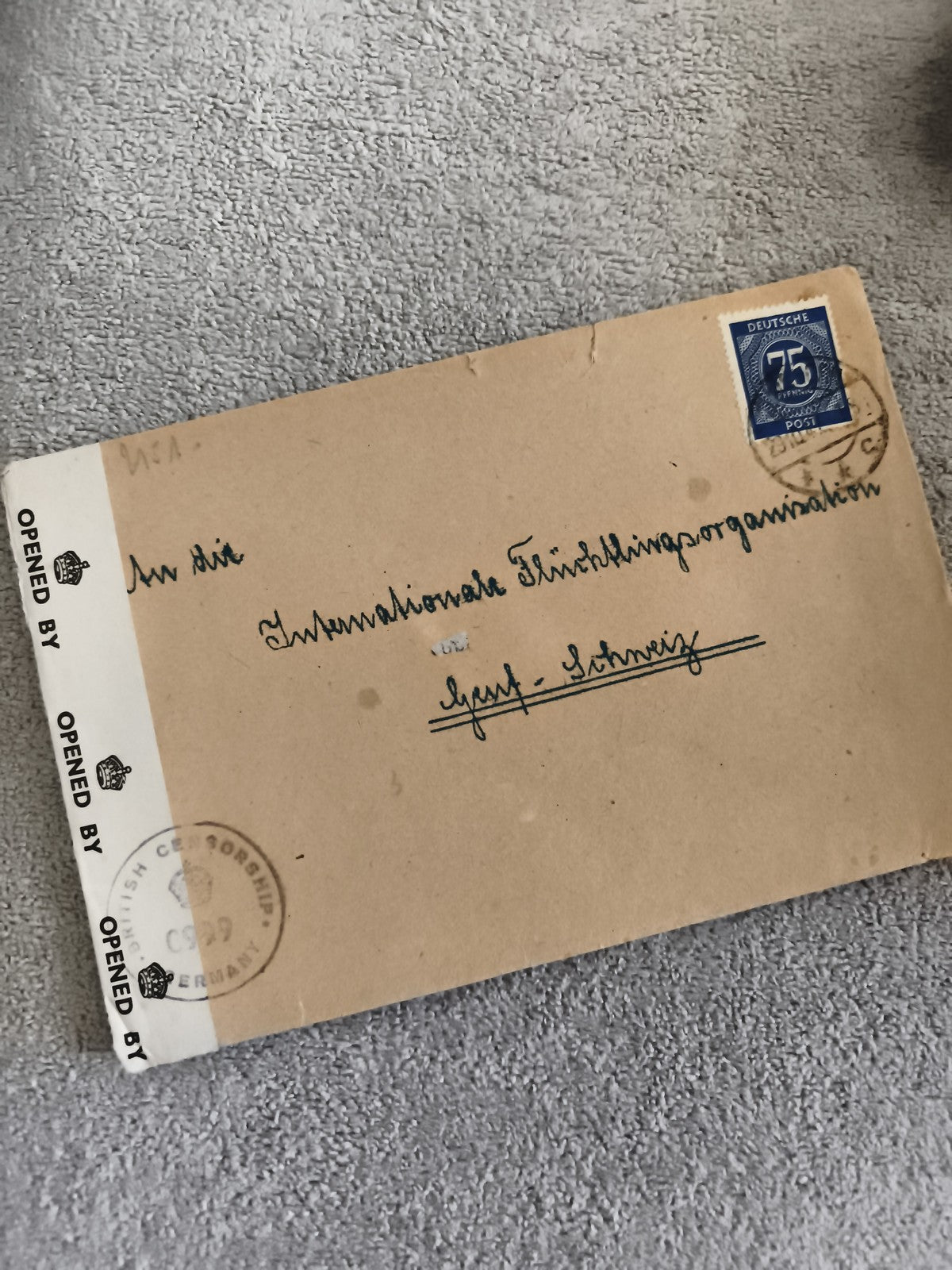Lettre Allemagne 1940s timbre 75 Pfennig censure British Germany philatélie