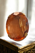 Broche vintage verre orange facetté laiton années 80 rétro bijou ancien