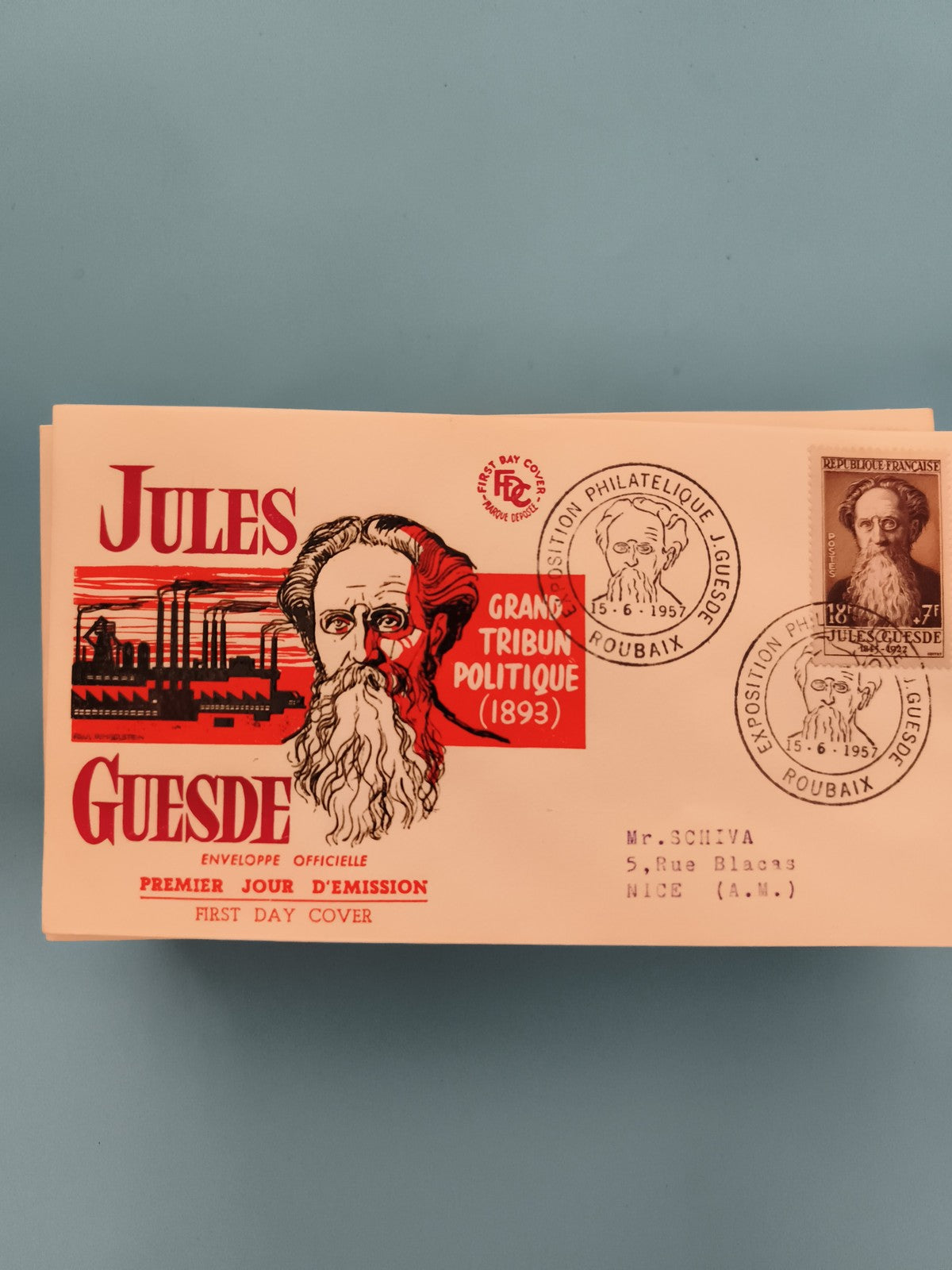 Enveloppe Premier Jour Jules Guesde 1951 FDC Exposition Philatélie Roubaix