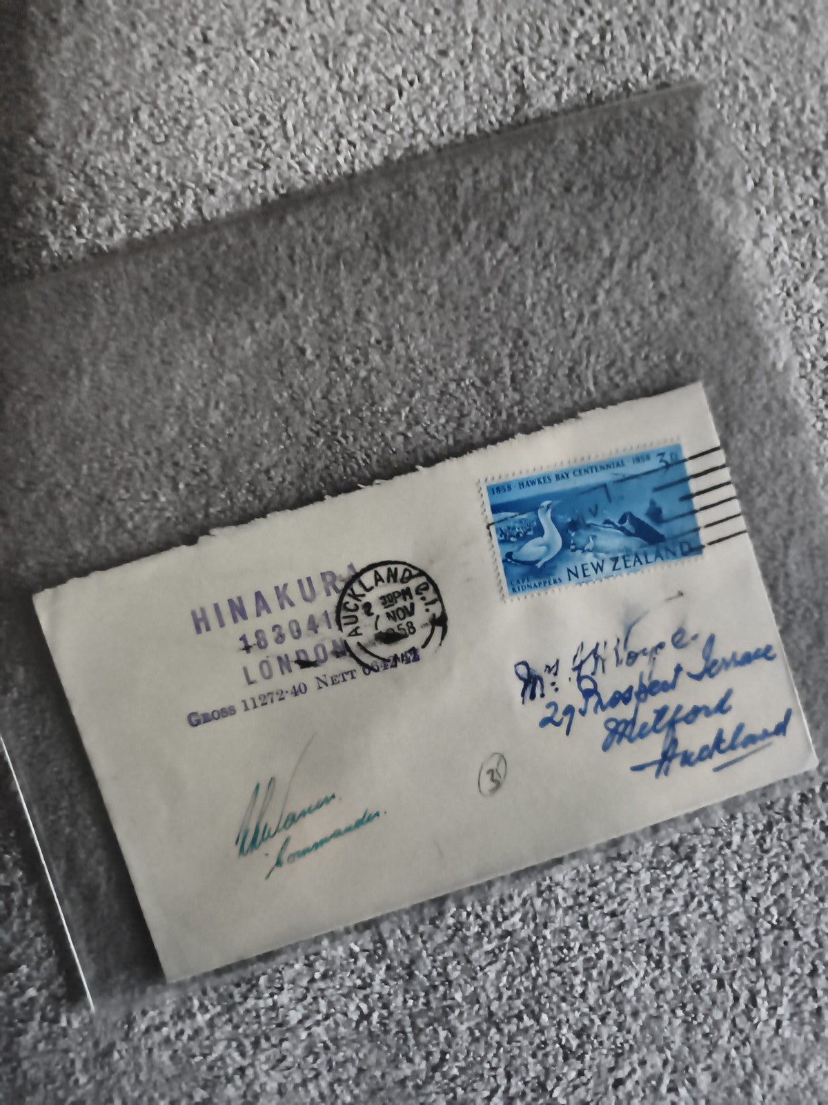 Lettre affranchie Nouvelle-Zélande 1958 Hawkes Bay cachet Auckland philatélie (R