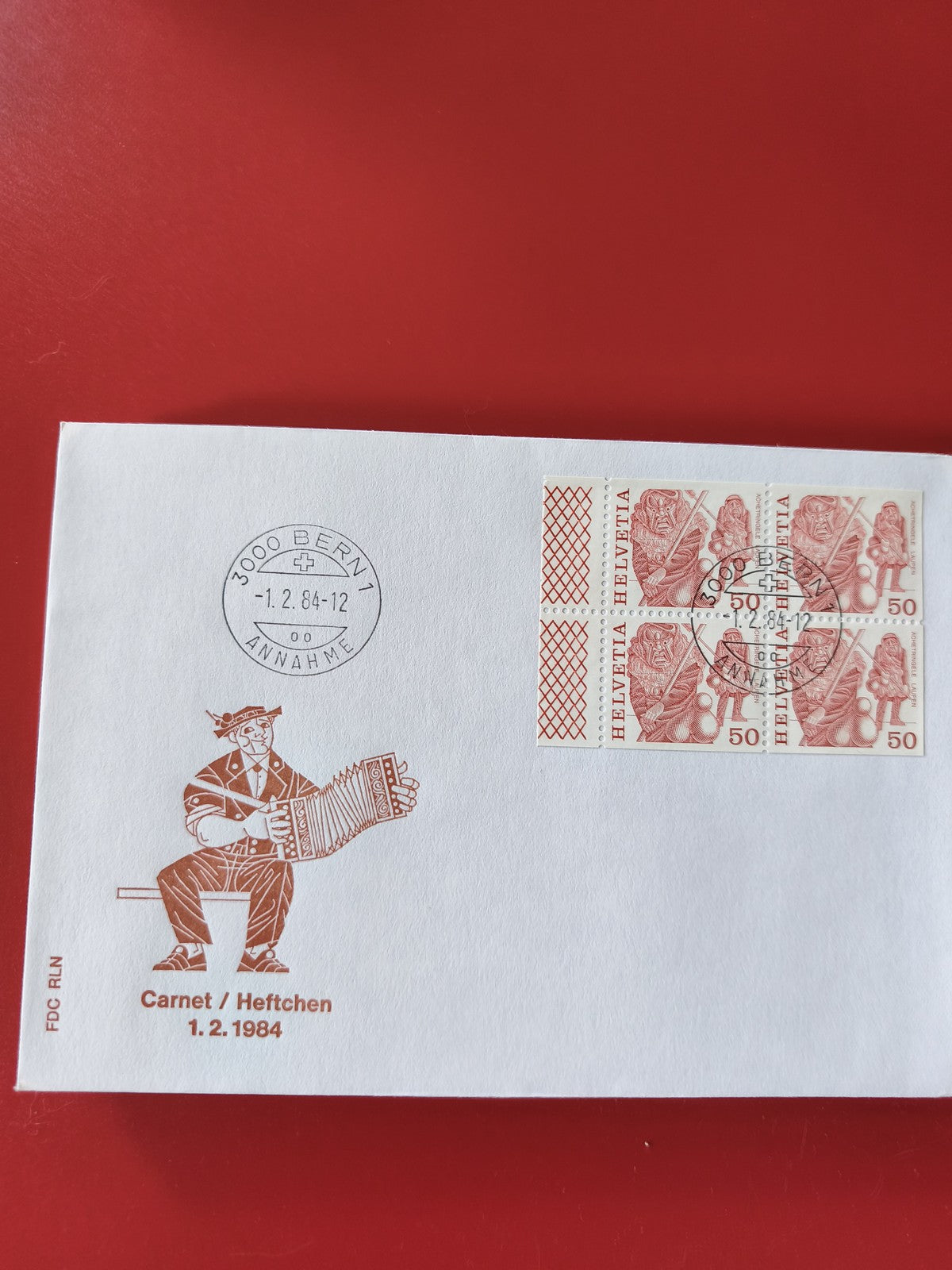 Enveloppe philatélie Suisse 1984 avec timbres Helvetia 50, cachet Bern, motif ac