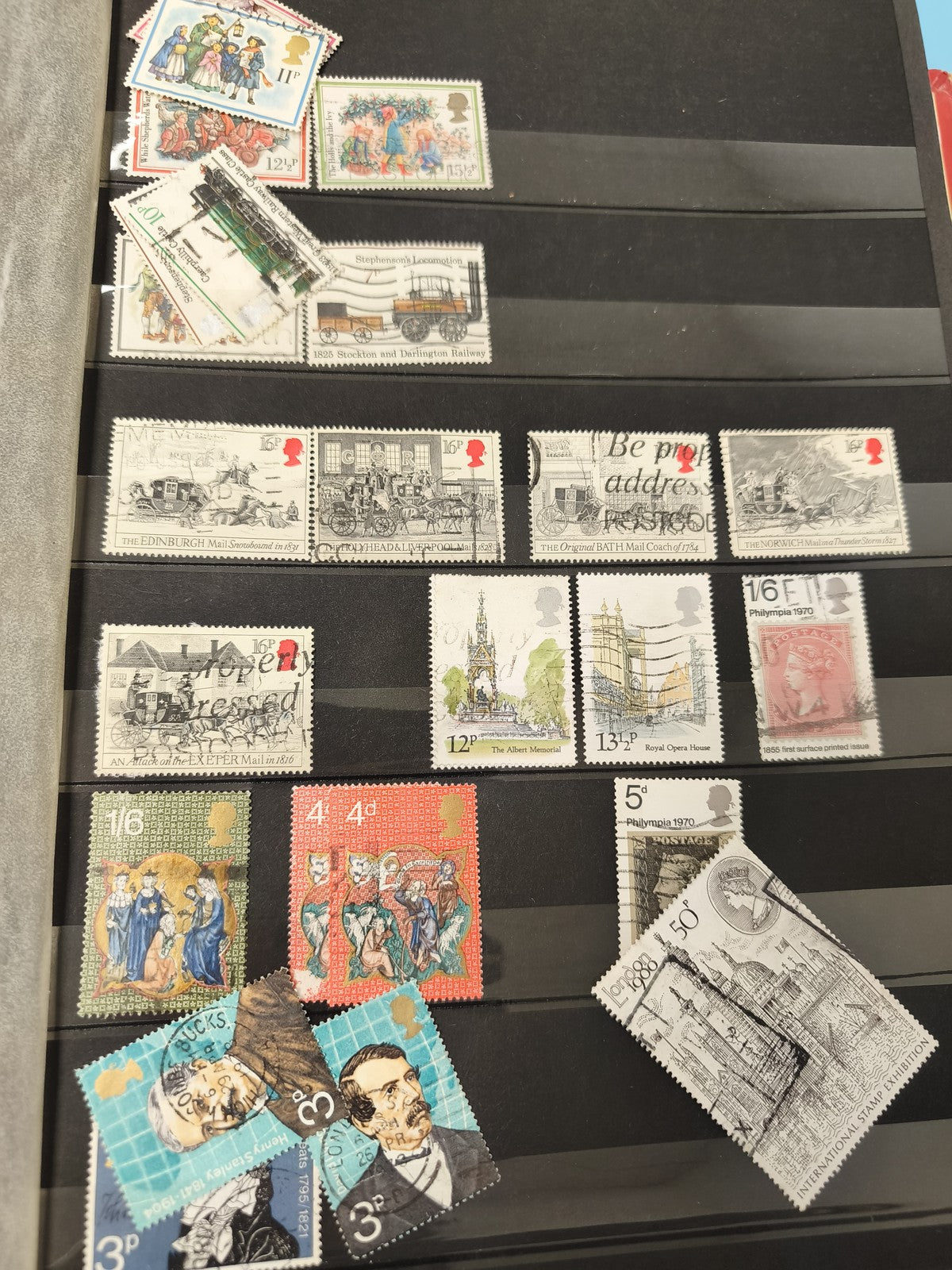 Lot anciens timbres oblitérés Angleterre collection philatélie thématiques varié