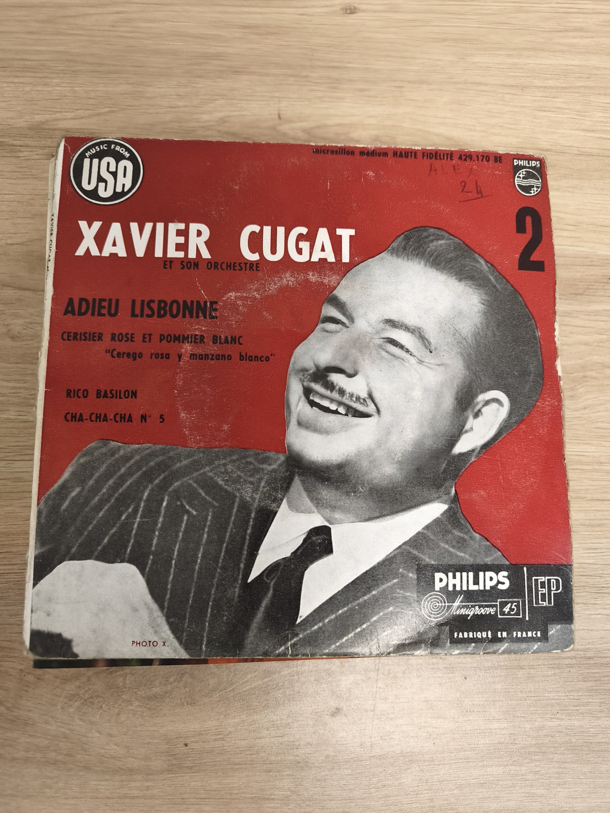 Vinyle 45 tours Xavier Cugat EP Philips pochette rouge Adieu Lisbonne (Ref 4)