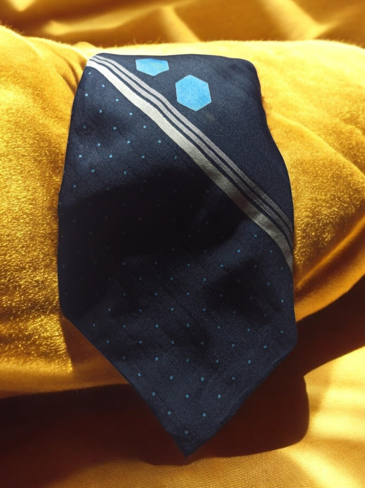 Cravate vintage Saint Lucien Paris bleu motifs géométriques rétro homme