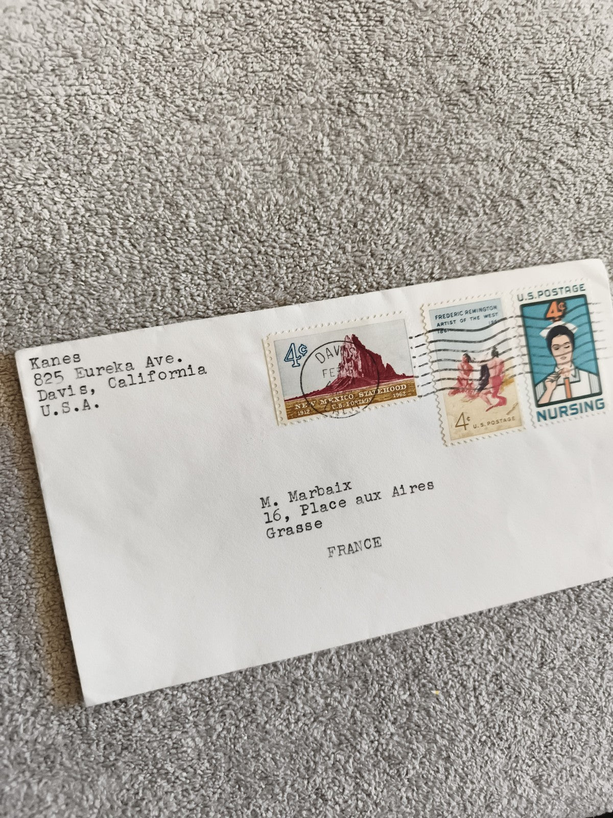 Lettre ancienne USA affranchie timbres 4c Davis California philatélie poste
