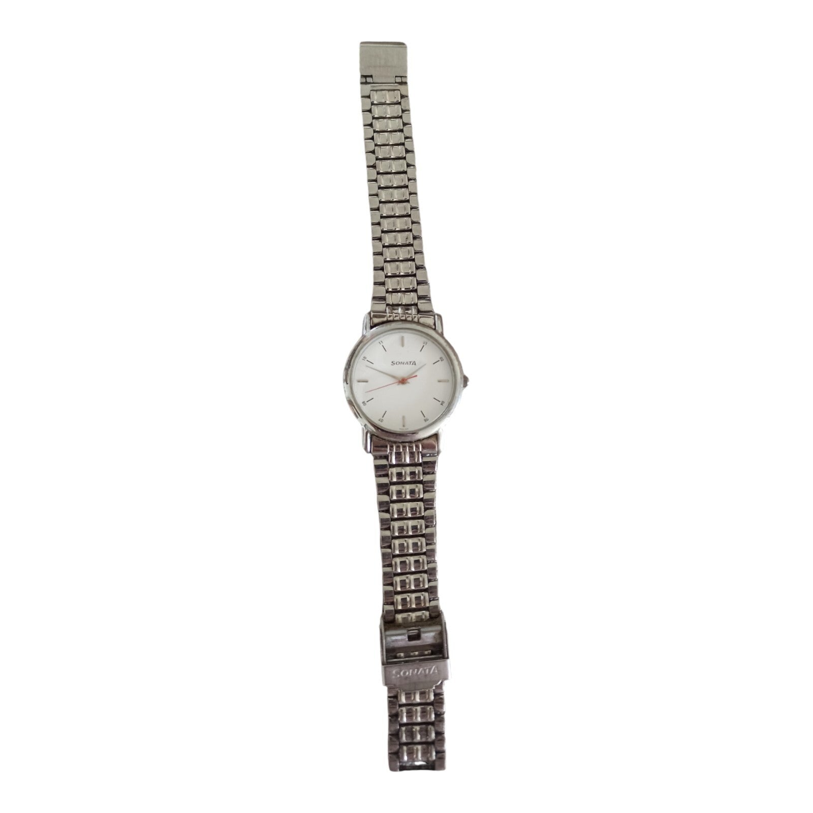 Montre femme SONATA bracelet métal argenté, cadran blanc, pile incluse