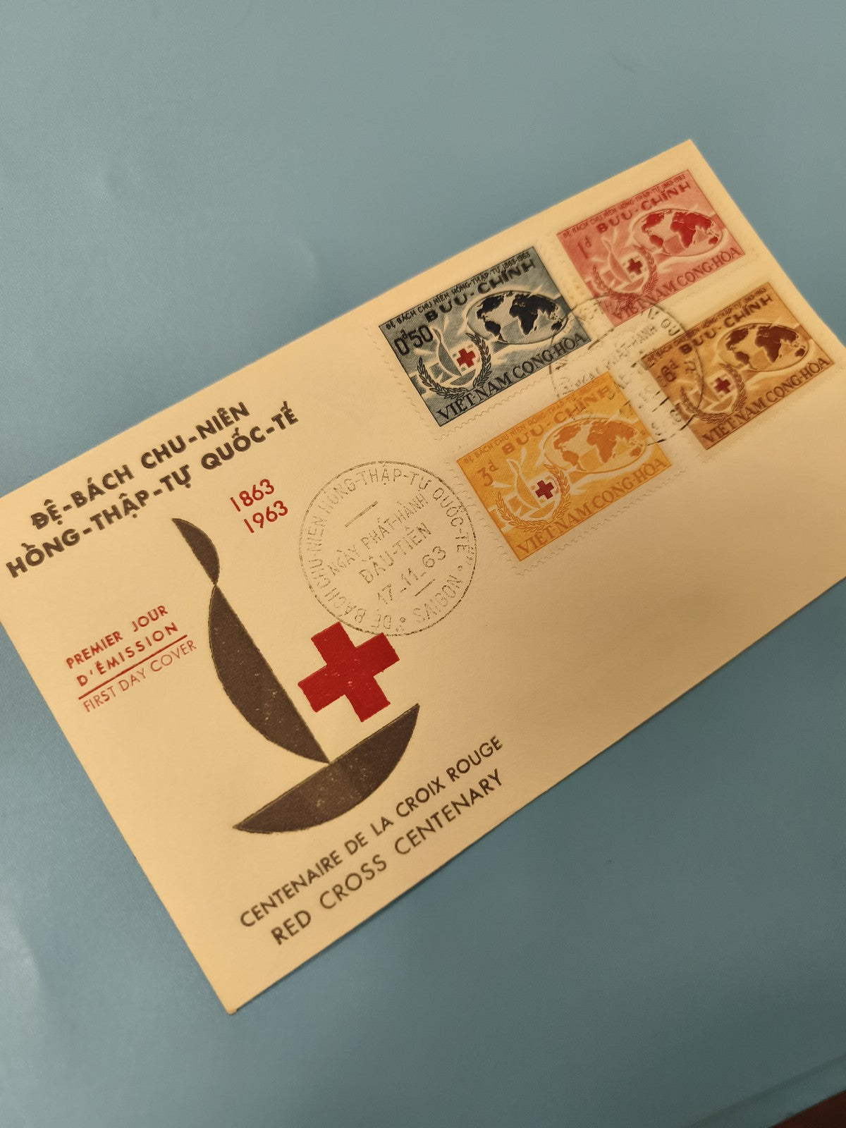 Ancienne enveloppe FDC Vietnam Croix-Rouge 1963 timbres premier jour collection