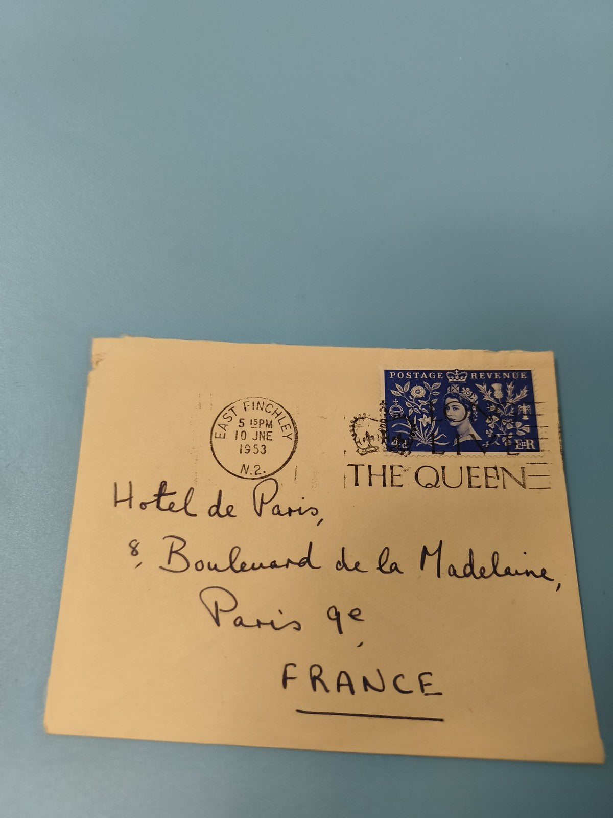 Ancienne enveloppe philatélie timbre Reine Elizabeth II 1953 cachet UK vintage