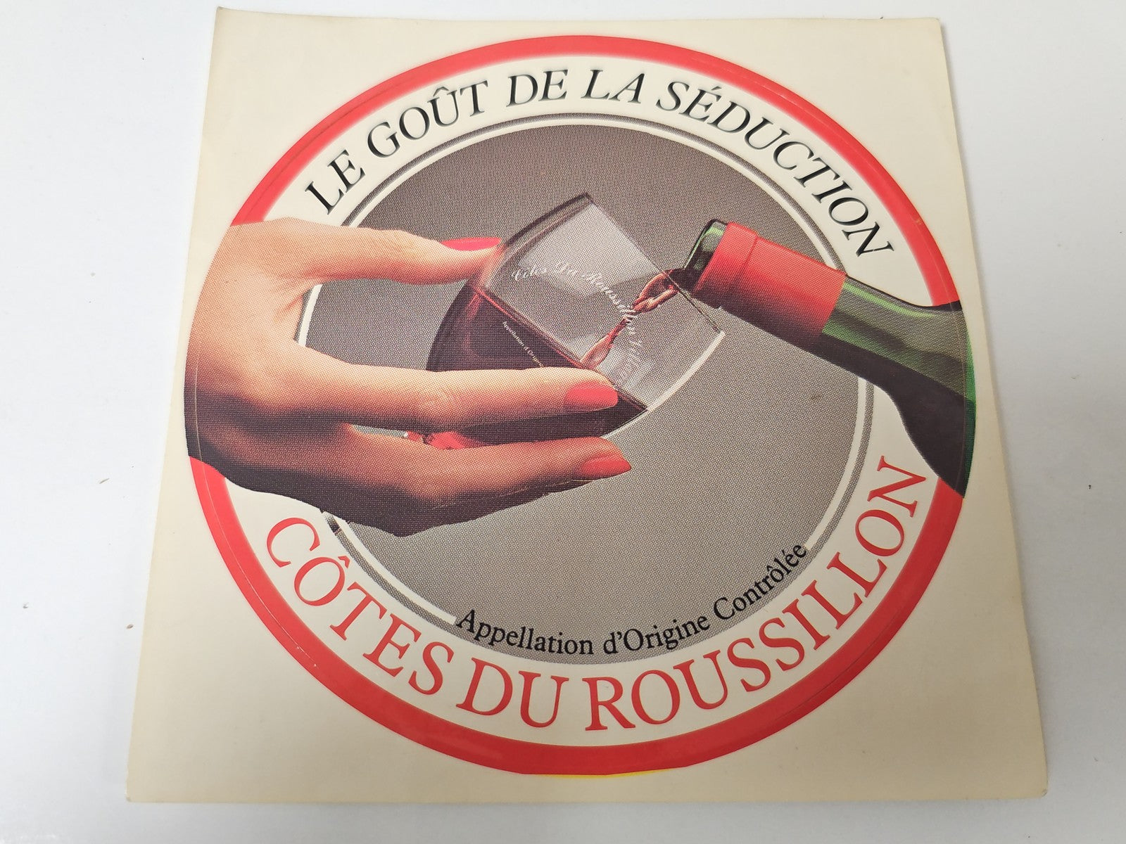 Ancien autocollant publicitaire rétro Côtes du Roussillon viticole grand format