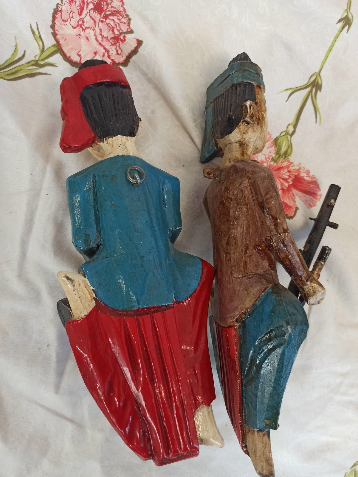 Lot of 2 old vintage Burmese statues? Colorful Asia decor sculptures
