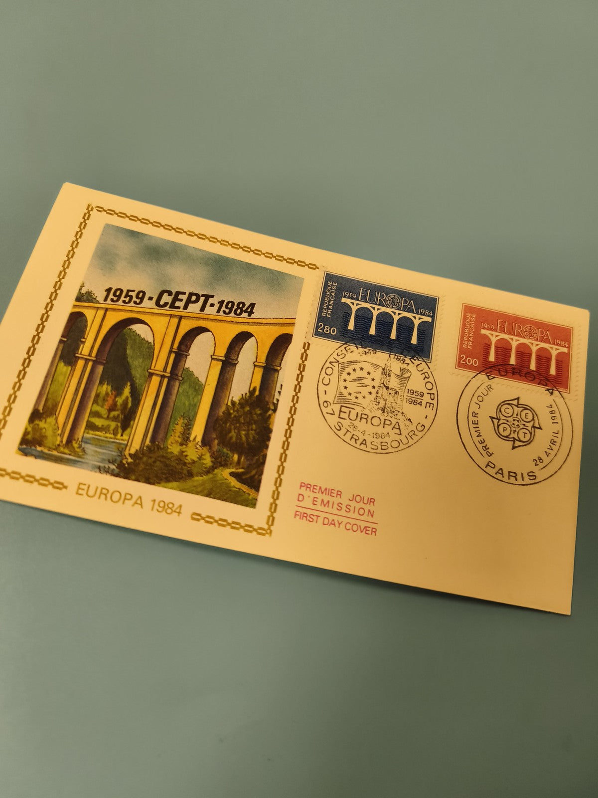 Enveloppe premier jour d?émission FDC Europa 1984 pont timbres oblitérés