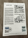 Feuillet philatélique Europa 1987 France, timbres oblitérés, architecture modern
