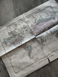 Carte ancienne grandes découvertes géographiques planisphère couleurs imprimée F
