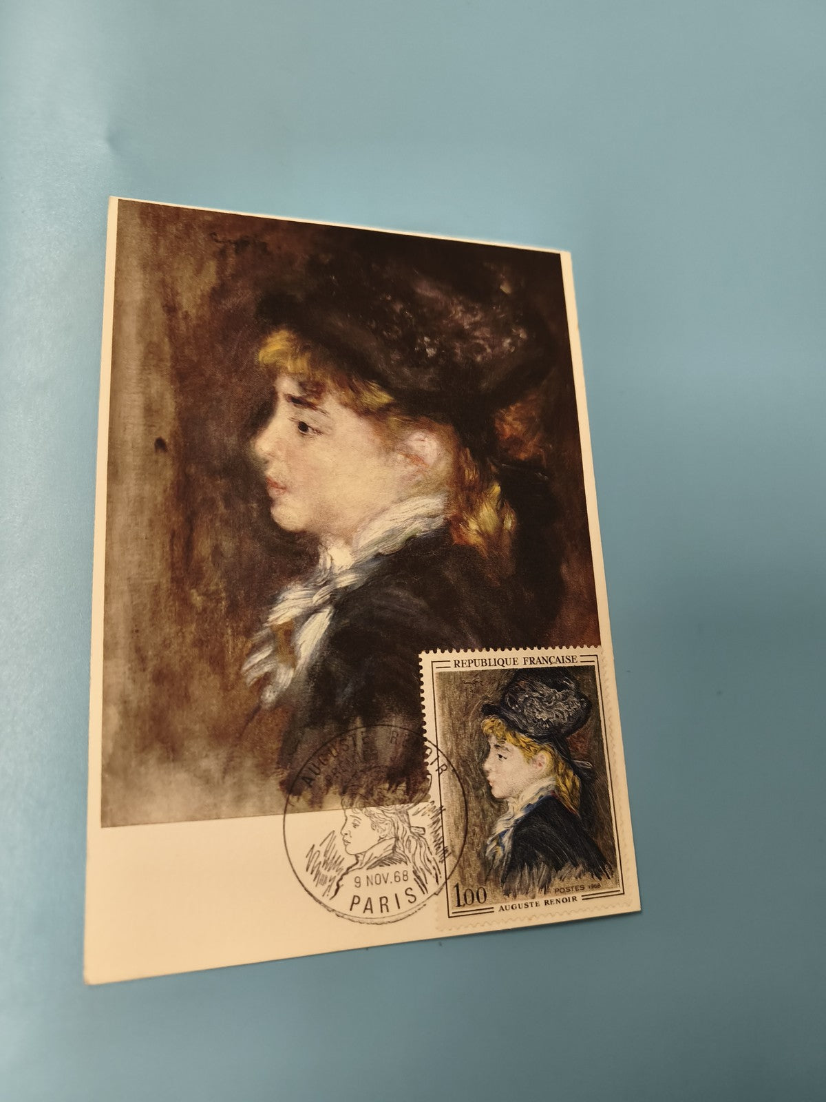 Enveloppe premier jour FDC Auguste Renoir 1968 timbre Paris profil femme