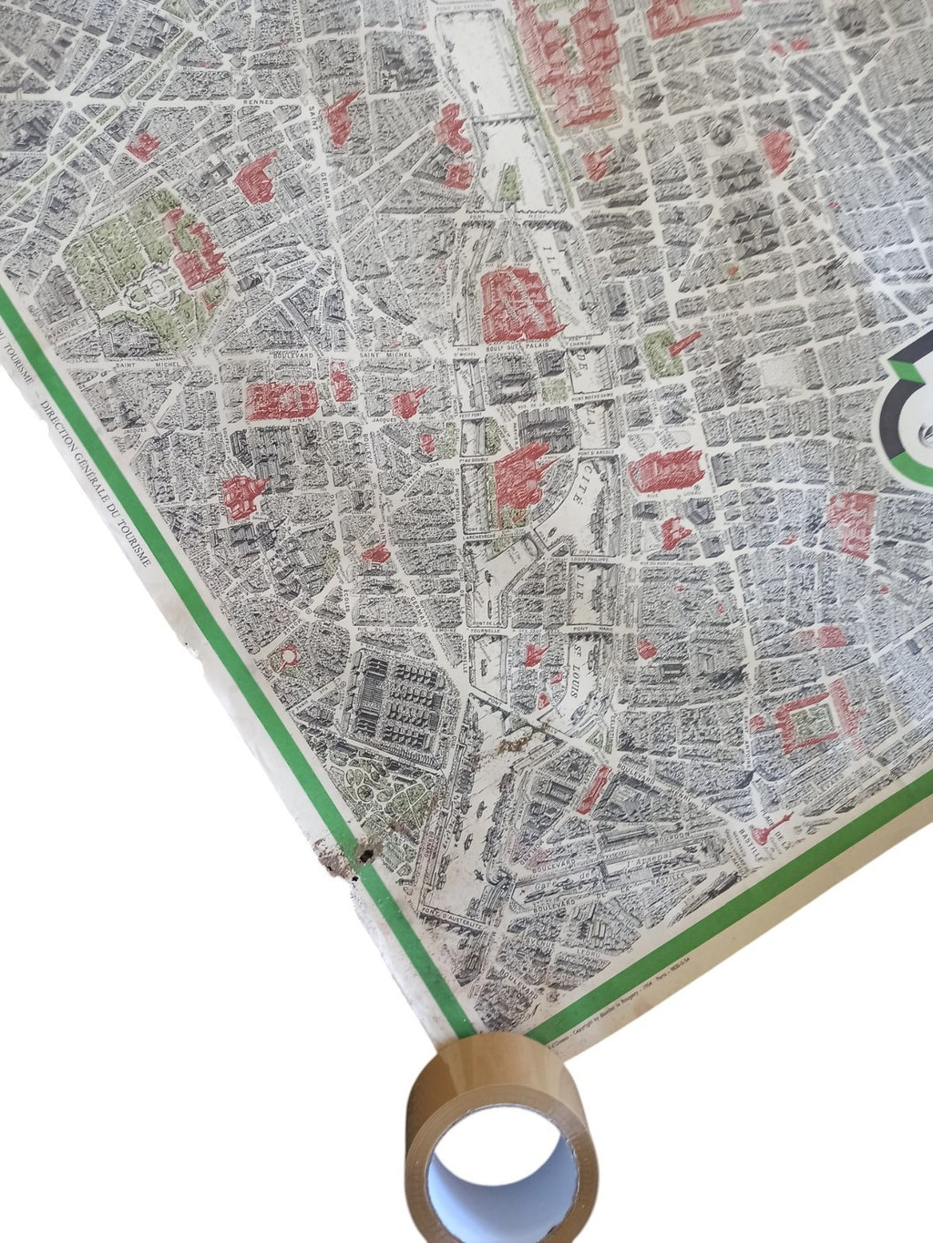 Carte ancienne Paris centre à vol d’oiseau plan vintage déco – livraison pliée