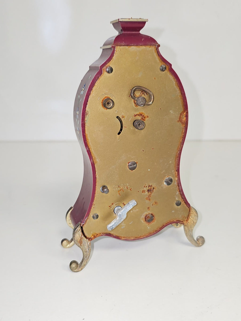 Réveil musical ancien Goldbuhl Allemagne peint main, années 60, à restaurer vint