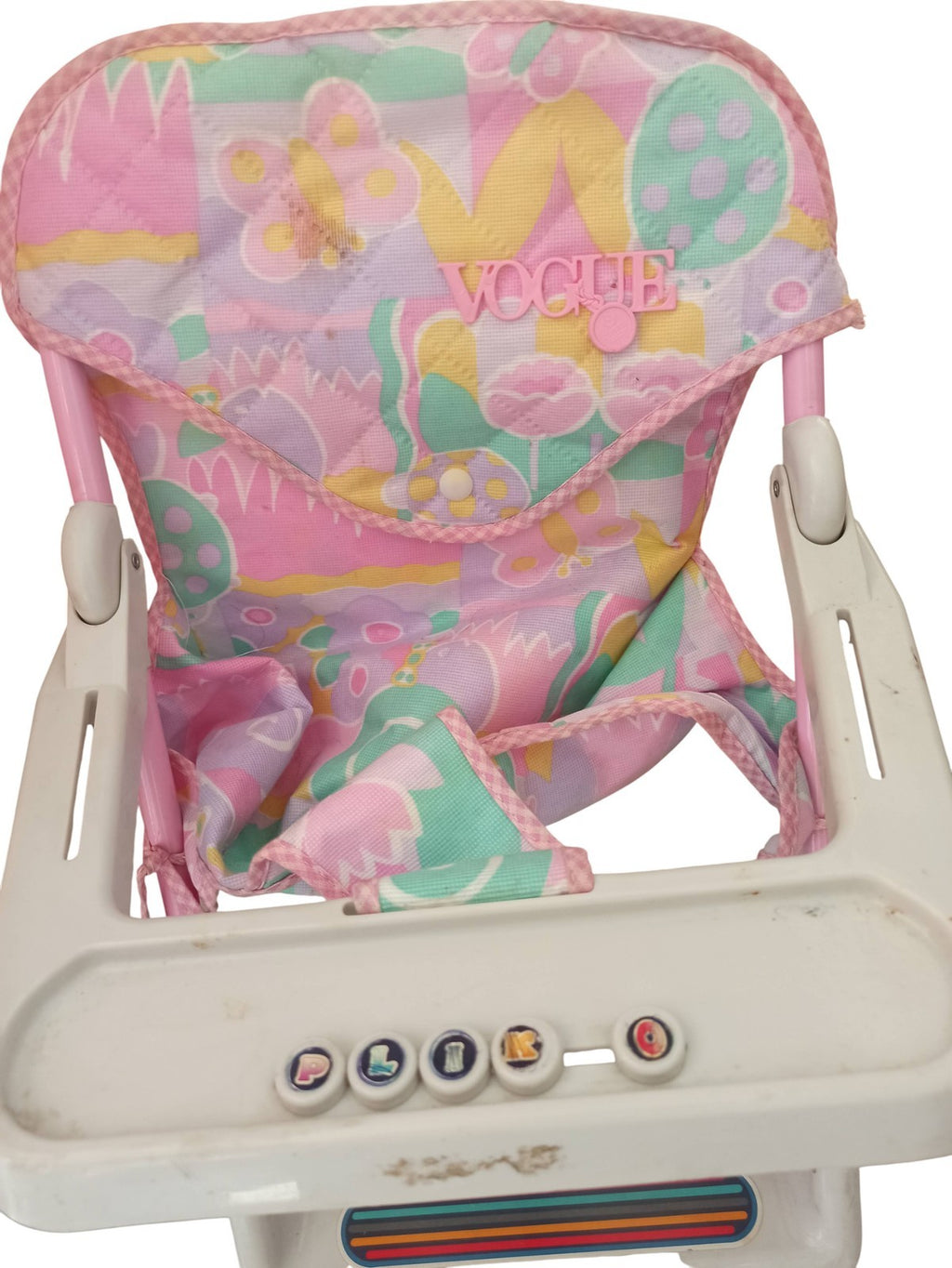 Chaise haute poupée Vogue vintage, plastique blanc rose, accessoire rétro années