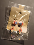 Paire boucles d’oreilles vintage fleurs rouges deadstock, pendantes, style fanta